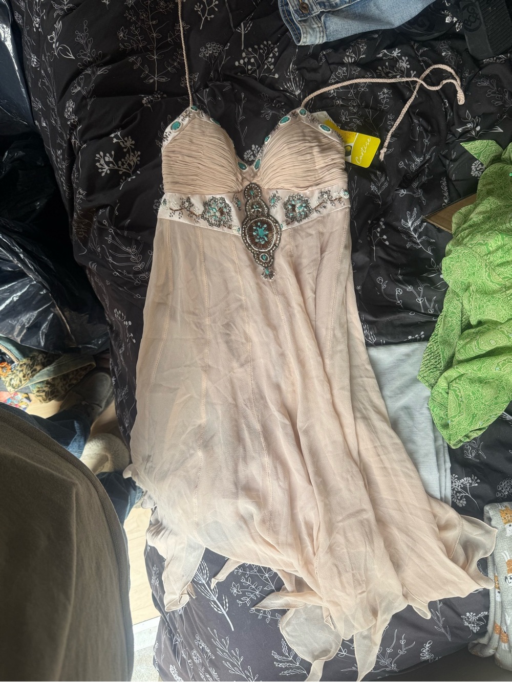 Embellished Halter Prom Dress in Blush